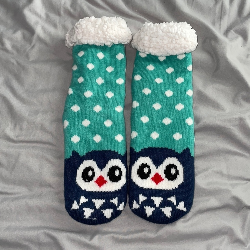 Anti-slip, faux fur owl socks. VERY WARM, COZY.